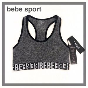 BEBE LOGO PRINT RACER BACK SPORTS BRA TOPS